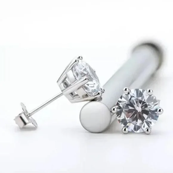 Certified 4ct. t.w. Moissanite Diamond Round Stud Earrings NEW - Picture 9 of 14